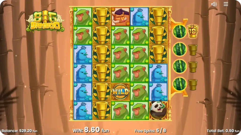 Golden Bamboo functie met Instant Prizes en multipliers in Big Bamboo slot
